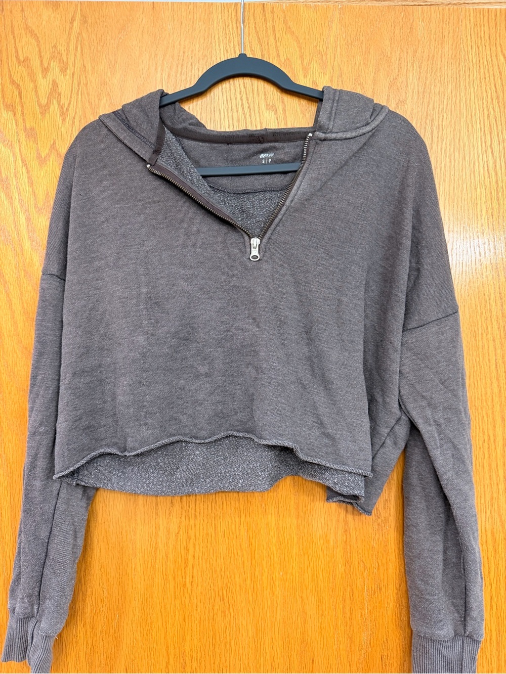 aerie Cropped Half-Zip Hoodie - Charcoal Gray